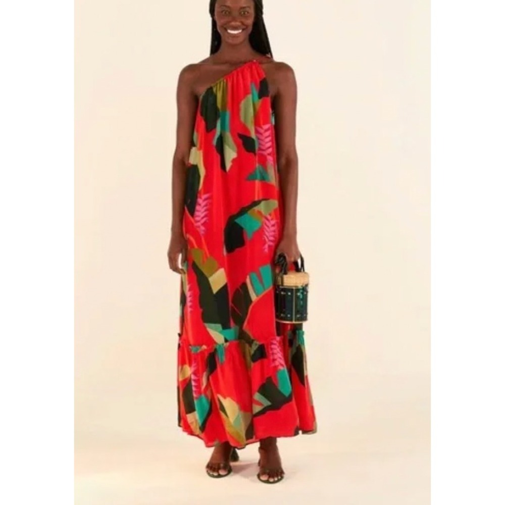 FARM Rio Red Tropical One-Shoulder Maxi Dress